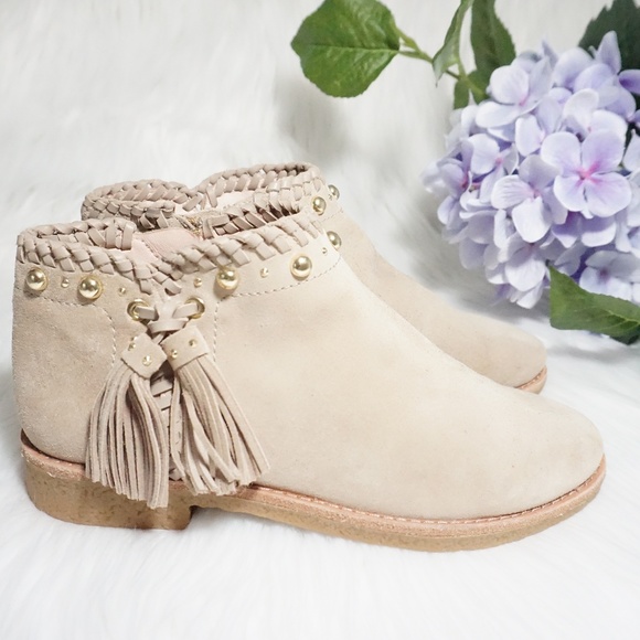 kate spade Shoes - Kate Spade Booties Zip Gold Stud Tassel Beige